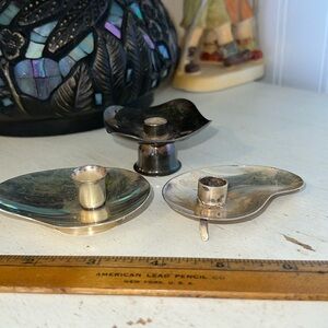 3 MCM Denmark silver & silver plated candle holders
